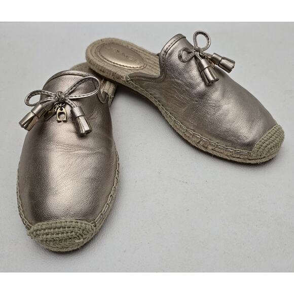 Coach Cassidy Rose Gold Espadrille Slip On Slides Flat Tassel Mule Sz 6.5 - Picture 1 of 11